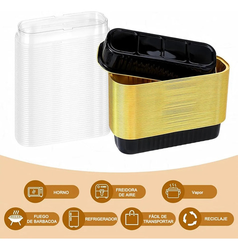 Banna 50 Molde Aluminio Desechable 200ml Con Tapa 6.8 Oz/200ml Moldes Para Tartas Molde Rectangular De Papel De Aluminio Para Tartas Negro