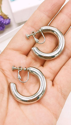 Aros Sin Perforacion Argollas Chunky Delgadas Plateadas