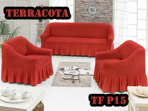 Juego De Fundas Cubre Sofa Elastica 3+1+1 Turcas Terracota
