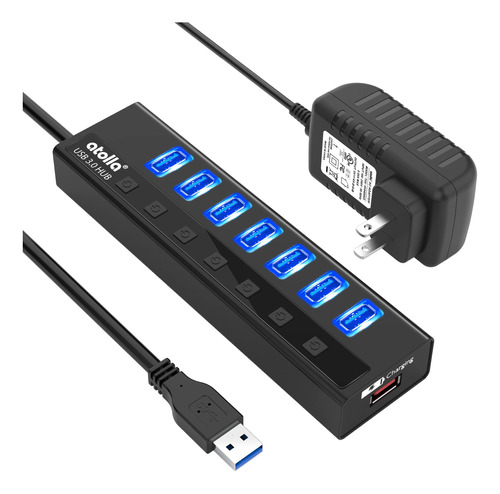 Atolla Hub Usb 3.0, 7 Puertos Usb Data Hub Splitter Plus 1 P