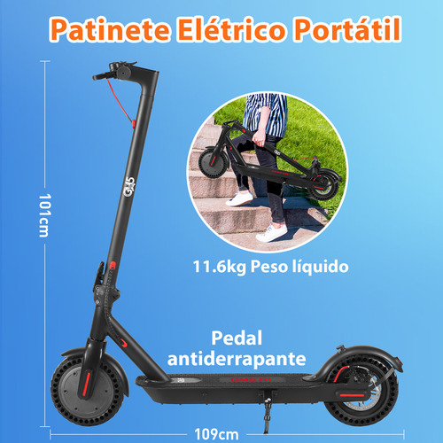 Gm5 P1 Patinete Elétrico Adulto, 400 W De Potência Máxima, 25 Km/h Velocidade Máxima, Autonomia De 20 Km Com Uma Carga Completa, Scooter Eletrica Dobrável Com Aplicativo Bluetooth Preto