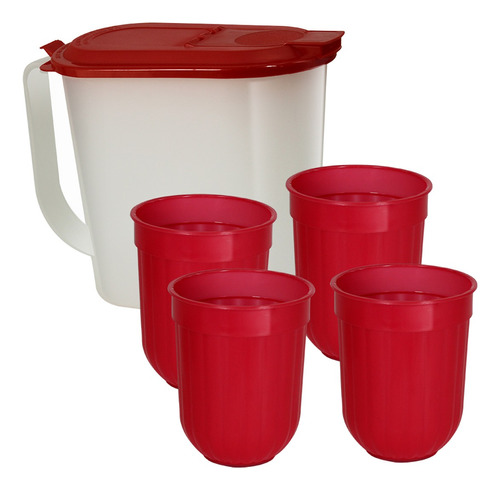 Set De Jarra Ovalada 1,5 Lts + 4 Vasos Coreanos 358 Ml C/u