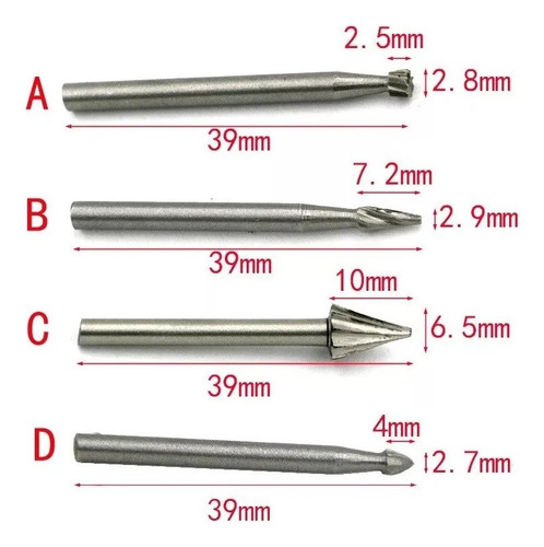 Kit 10 Brocas Burr Hss Grabado Tallado En Madera Drem Cortad