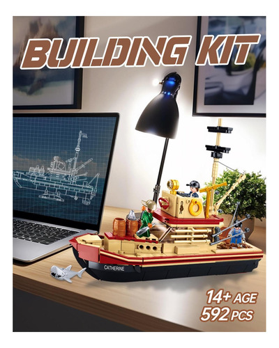 Juguete De Construcción De Botes De Pesca Con Tiburón, Kit 3