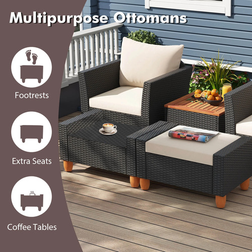 Juego De Muebles 7pz Sillones Dos Plazas, Otomanas Y Mesa