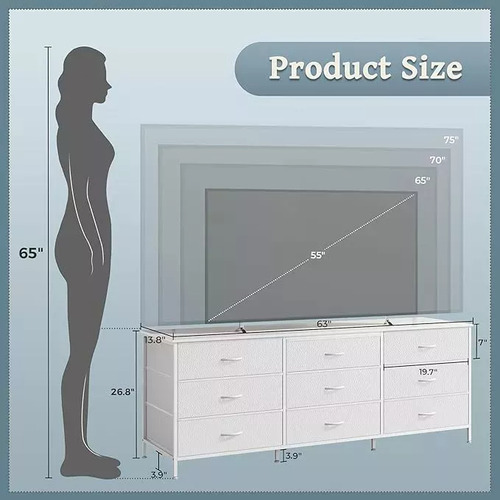 Mueble Para Tv 55 Pulgadas Con Comoda Cajonera De 9 Cajones