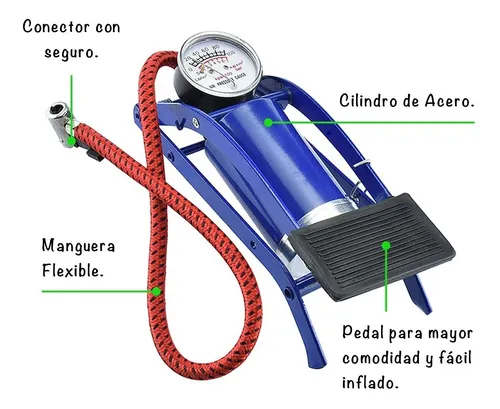 Inflador De Pie Bici Auto Con Picos