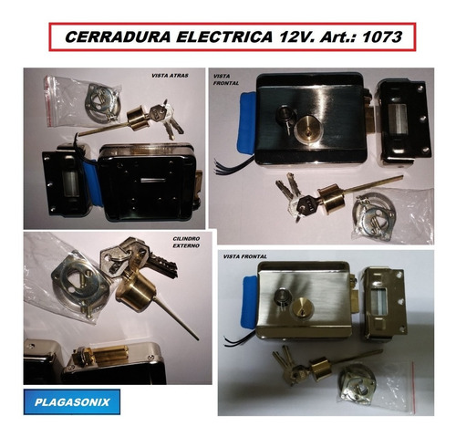 Imagen 3 de 10 de Cerradura Electrica Con Doble Tambor Y Llaves Para Porton