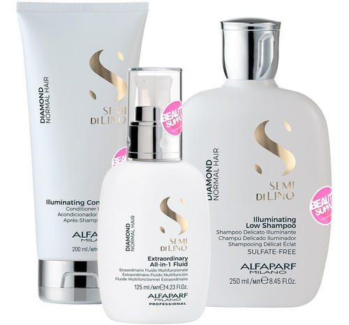 Shampoo Alfaparf Diamond Semi Lino + Acondicionador + Spray