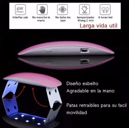 Lampara Led Uv Portátil Secadora Gel Manicure Uñas Perfectas