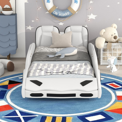 Cama Plataforma Auto Carreras Individual Color Blanco Blanco Nombre Del Diseño