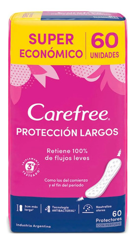 Protectores Diarios Femeninos Carefree Largos 60 Unidades