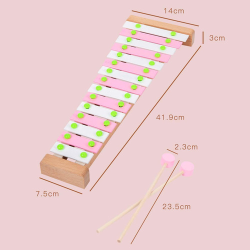 Xilófono De 15 Tonos, Iluminación Con Marco De Madera Rosa