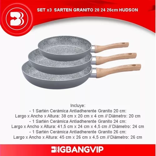 Kit Sartenes Hudson Granito 22cm 24cm 26cm