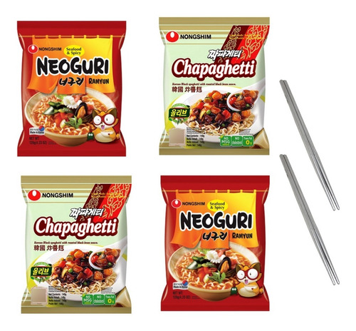 Kit 04 Lamen Coreano Chapaguri Chapaghetti + Neoguri + Hashi