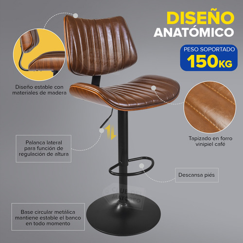 2pzs Bancos Alto Giratorios Para Barra Cocina Bar Silla Alta Acabado De La Estructura Madera- Metal Color Marrón