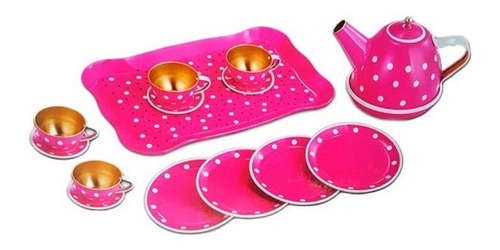 Kit De Chá Infantil Metal 14 Pcs Bolinhas Childrens Tea Set