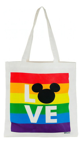 Bolsa Sacola Disney Mickey Love Arco-íris Original 33x40 Cm Cor Branco Cor da correia de ombro Branco Desenho do tecido Listrado