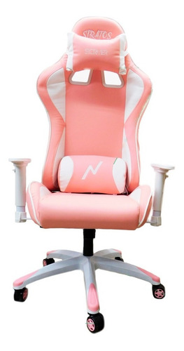 Silla de escritorio Noga Stratos gamer ergonómica  rosa y blanca con tapizado de cuero sintético