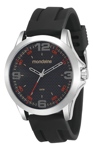 Relógio Mondaine Prata Masculino 99188g0mvni2 Correia Preto Bisel Prateado Fundo Preto