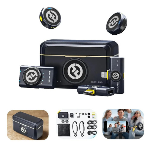 Microfone Lapela Duplo Hollyland Lark M2 Combo Usb C Câmera Preto
