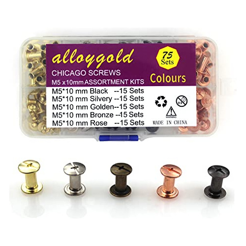 75 Sets Chicago Screw 3/8 Inches Kit 5 Color Leather Ri...