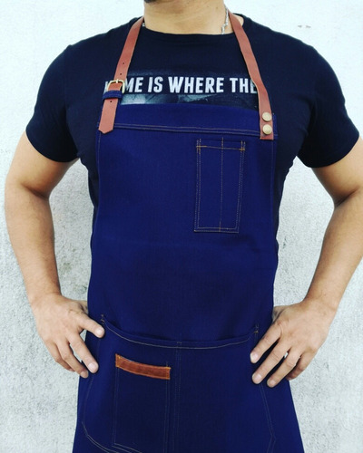 Delantal Unisex Jean Y Cuero Bartender Camarero Chef