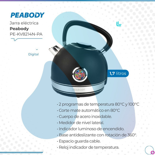 Imagen 2 de 10 de Jarra Eléctrica Peabody Digital Pe-kv8214n-pa