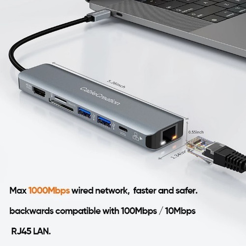 Hub Usb-c 7-em-1 C/ Hdmi4k@60hz Rj45 Sd P/ Macbook Ipad Dock