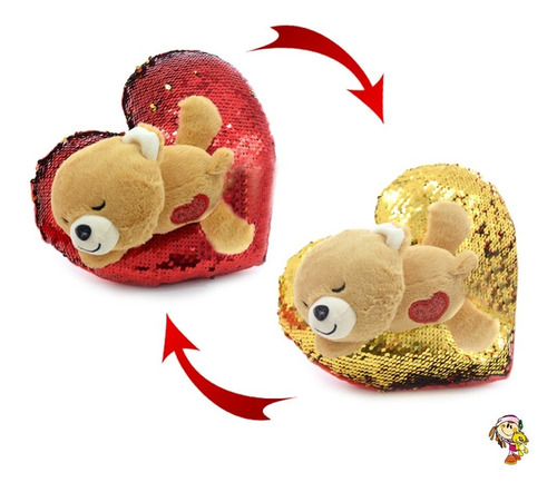 Oso De Peluche Sobre Corazón Lentejuelas Magicas 