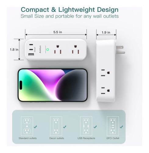 Extensor De Salida De Pared 6 Salidas 3 Puertos Usb Mmg