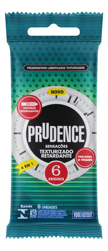 Preservativo Masculino Lubrificado Texturizado Retardante Prudence Sensações Pacote 6 Unidades