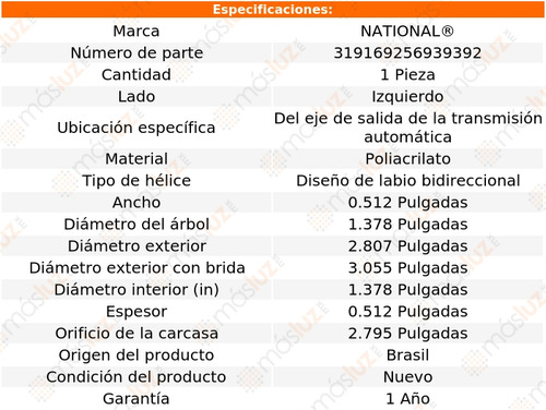 1- Retén Eje Salida T/ A Izq P/ Cadillac Elr 14/16 National
