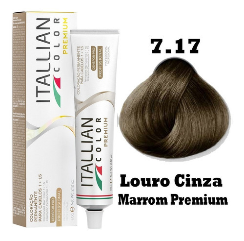  Coloração Itallian Color 60g Profissional Cores Diversas Tom 7.17  Louro Cinza Marrom Premium