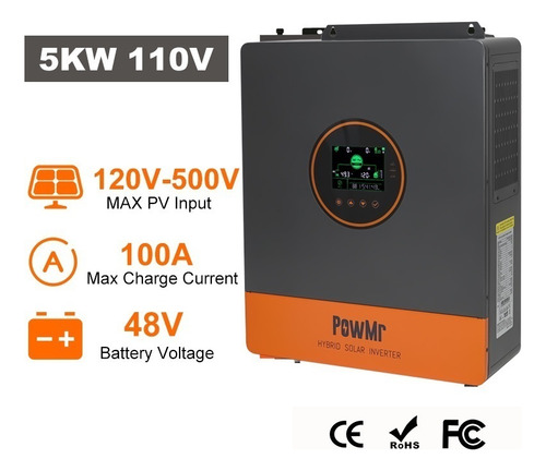 Híbrido Solar Sinusoidal Puro 110 Vca 5kw 48 V + Mppt 100 A