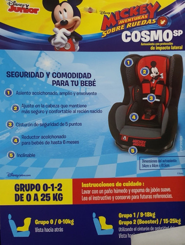 Imagen 5 de 10 de Autoasiento Silla Asiento Cosmo Sp Luxe Disney Mickey Niños