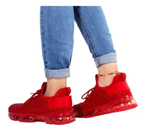Tenis Sneakers Con Brillos Casual Mujer Hanna Mx Flow Red