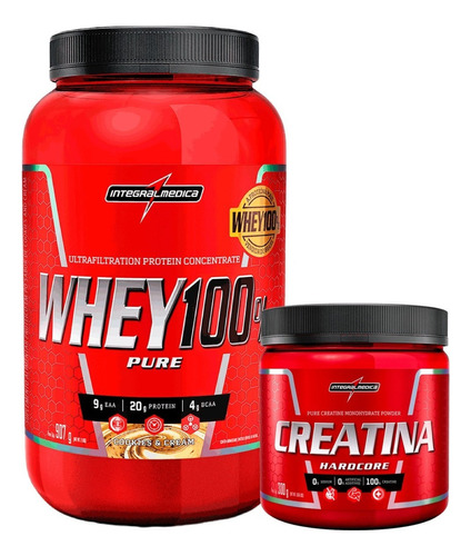 Whey 100% Pure 907g (pt) + Creatina 300g - Integral Médica Sabor Cookie & Cream