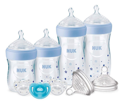 Set De Teteros Biberones Y Chupas Bebes Nuk Simply Natural Color Azul