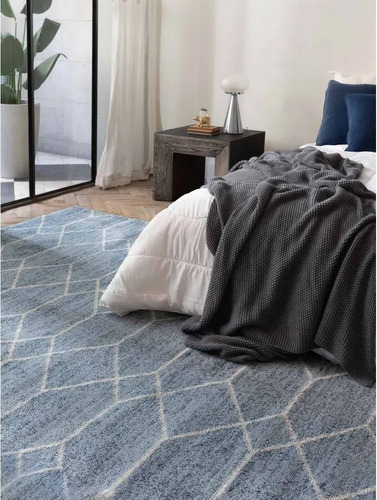 Alfombra Carpeta Moderna Azul Y Blanco 190 X 133 Cm Mihran +