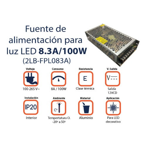 Fuente Poder Conmutada 8 A 100 W Ledbium Modelo 2lb-fal083a