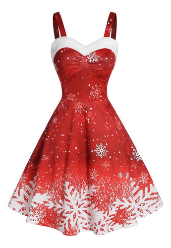 Vestido Vintage De Navidad Con Estampado De Copos De Nieve