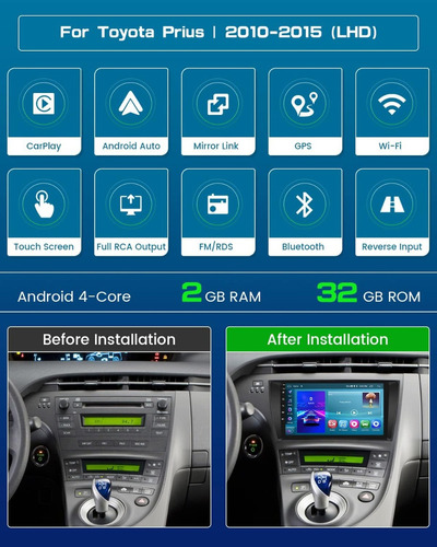 Estéreo Android Para Coche Roinvou 2010 - 15 Toyota Prius (l