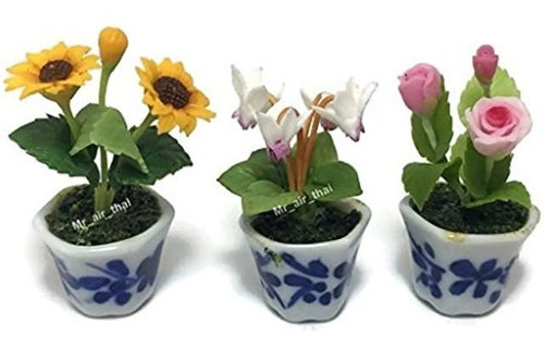3 piezas En Miniatura Flor Arcilla Casa De Muñecas Jardín D