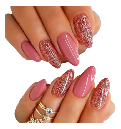 24 Pz Uñas Tips Nails Almendra Lisas Rosa Brillosas Press On Rosa Colores Mixtos