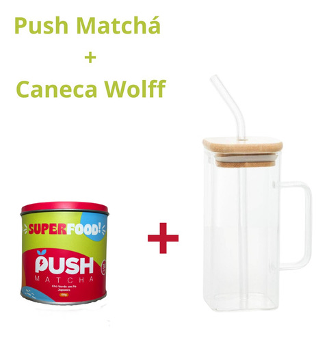 Chá Verde Matchá Push Pó + Caneca Wolff Borossilicato Combo