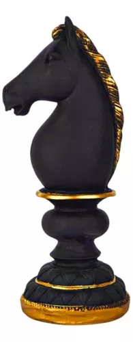 Decoração Peças De Xadrez Preto Cavalo Escultura Grande Estátua 25cm