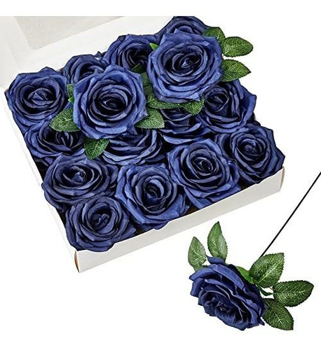 Rosas De Seda De 10cm C/tallo Realistas X16u Azul Marino