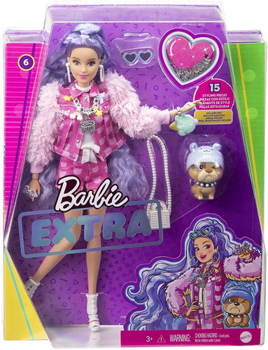 Barbie Muñeca Extra #6 En Color Rosa Con Estampado De Oso De