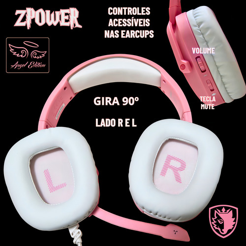 Headset Gamer Sades P/ Xbox Ps5 Cel Nintendo Pc Zpower Rosa